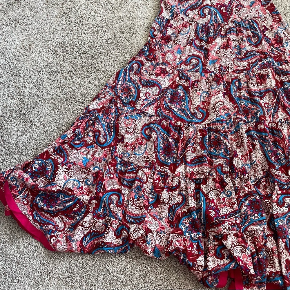 Soft Surroundings Red Blue Paisley Tiered Viscose Maxi Dress Small - Picture 9 of 14